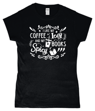 Load image into Gallery viewer, Ladies Fitted T-Shirt Coffee Icey & Books Spicy