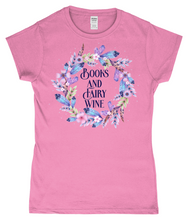 Load image into Gallery viewer, Books And Fairy Wine Ladies Fitted T-Shirt
