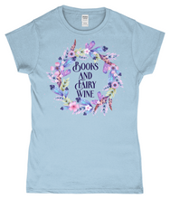 Load image into Gallery viewer, Books And Fairy Wine Ladies Fitted T-Shirt