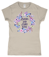 Load image into Gallery viewer, Books And Fairy Wine Ladies Fitted T-Shirt