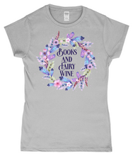 Load image into Gallery viewer, Books And Fairy Wine Ladies Fitted T-Shirt