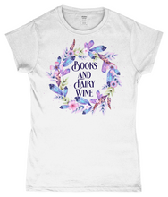 Load image into Gallery viewer, Books And Fairy Wine Ladies Fitted T-Shirt
