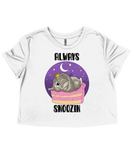 Load image into Gallery viewer, Pixie Cakeface 'Always Snoozin' Ladies Flowy Cropped T-Shirt