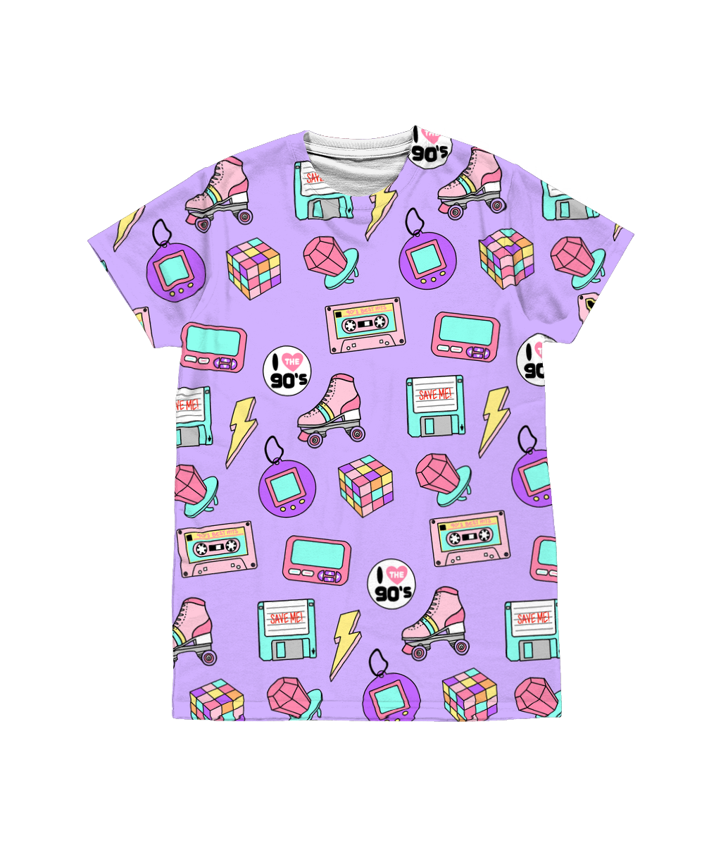 90's Kid Retro Print Lilac T-Shirt