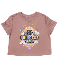 Load image into Gallery viewer, Pixie Cakeface 'Princess Club' Ladies Flowy Cropped T-Shirt