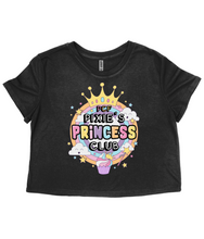 Load image into Gallery viewer, Pixie Cakeface 'Princess Club' Ladies Flowy Cropped T-Shirt