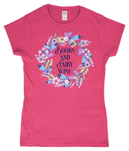 Load image into Gallery viewer, Books And Fairy Wine Ladies Fitted T-Shirt
