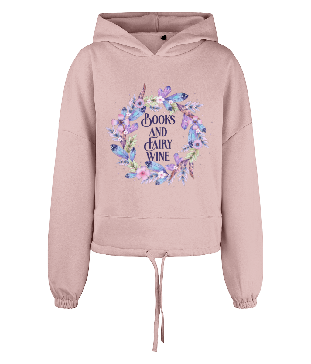 Books & Fairy Wine Women's Oversized Cropped Hoodie