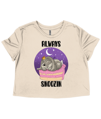 Pixie Cakeface 'Always Snoozin' Ladies Flowy Cropped T-Shirt