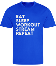 Load image into Gallery viewer, Eat Sleep Workout Stream Repeat Men&#39;s Cool Sports T-shirt
