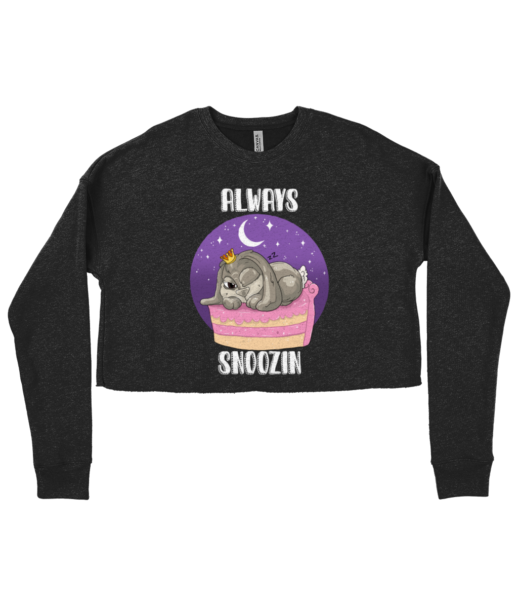 Pixie Cake Face 'Always Snoozin' Ladies Cropped Sweatshirt