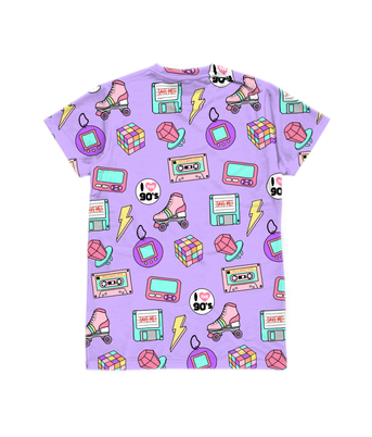 90's Kid Retro Print Lilac T-Shirt