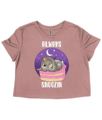 Pixie Cakeface 'Always Snoozin' Ladies Flowy Cropped T-Shirt