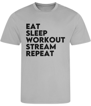 Load image into Gallery viewer, Eat Sleep Workout Stream Repeat Men&#39;s Cool Sports T-shirt
