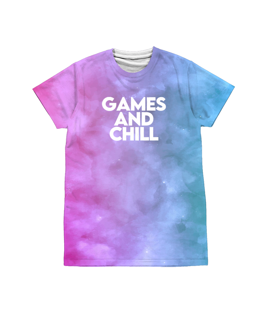 Games And Chill Water Colour Print T-Shirt