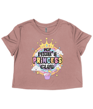 Load image into Gallery viewer, Pixie Cakeface &#39;Princess Club&#39; Ladies Flowy Cropped T-Shirt
