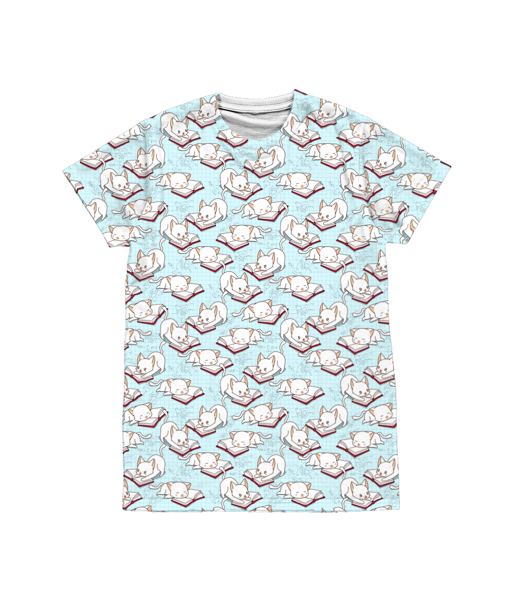 Sleepy Study Kitty Print T-Shirt